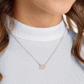Swan Necklace Swan, Pink, Rose Gold-Tone Plated