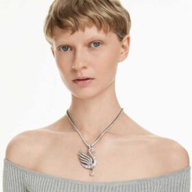 Swan Pendant and Brooch Swan, White, Ruthenium Plated Swan Pendant and Brooch Swan, White, Ruthenium Plated