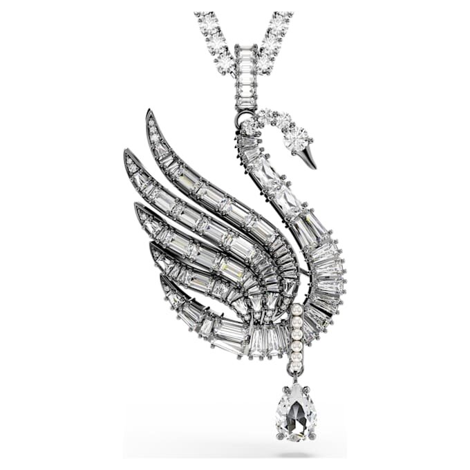 Swan Pendant and Brooch Swan, White, Ruthenium Plated Swan Pendant and Brooch Swan, White, Ruthenium Plated
