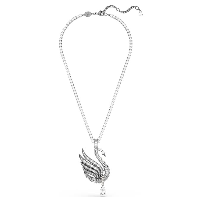 Swan Pendant and Brooch Swan, White, Ruthenium Plated Swan Pendant and Brooch Swan, White, Ruthenium Plated