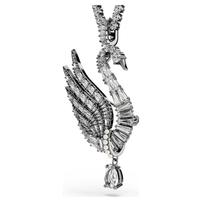 Swan Pendant and Brooch Swan, White, Ruthenium Plated Swan Pendant and Brooch Swan, White, Ruthenium Plated