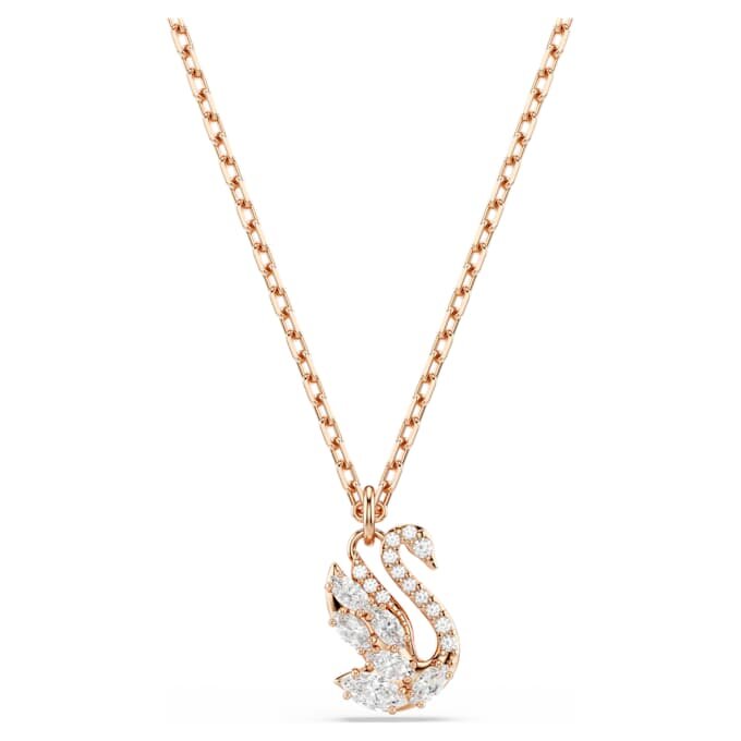 Swan Pendant Mixed Cuts, Swan, White, Rose Gold-Tone Plated Swan Pendant Mixed Cuts, Swan, White, Rose Gold-Tone Plated