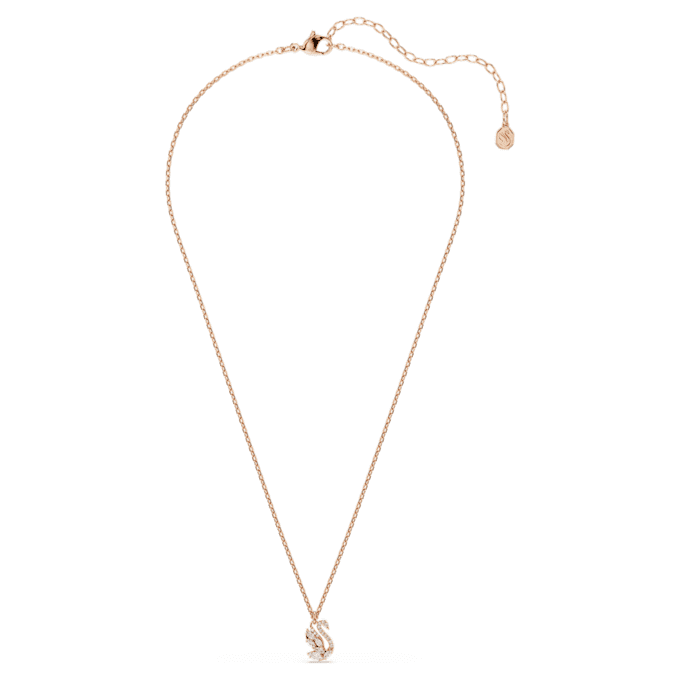 Swan Pendant Mixed Cuts, Swan, White, Rose Gold-Tone Plated Swan Pendant Mixed Cuts, Swan, White, Rose Gold-Tone Plated