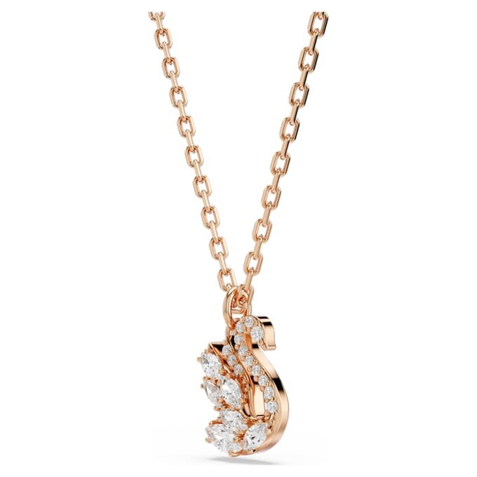Swan Pendant Mixed Cuts, Swan, White, Rose Gold-Tone Plated Swan Pendant Mixed Cuts, Swan, White, Rose Gold-Tone Plated