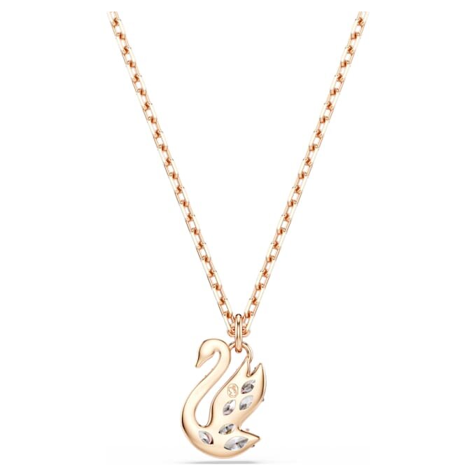 Swan Pendant Mixed Cuts, Swan, White, Rose Gold-Tone Plated Swan Pendant Mixed Cuts, Swan, White, Rose Gold-Tone Plated