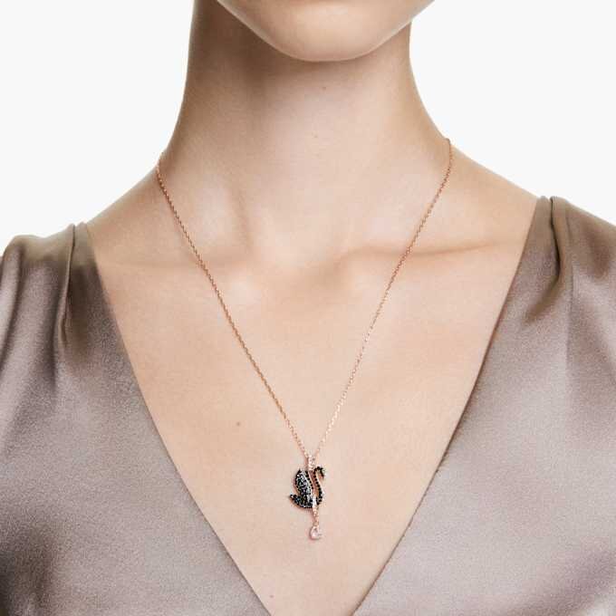 Swan Pendant Swan, Black, Rose Gold-Tone Plated Swan Pendant Swan, Black, Rose Gold-Tone Plated