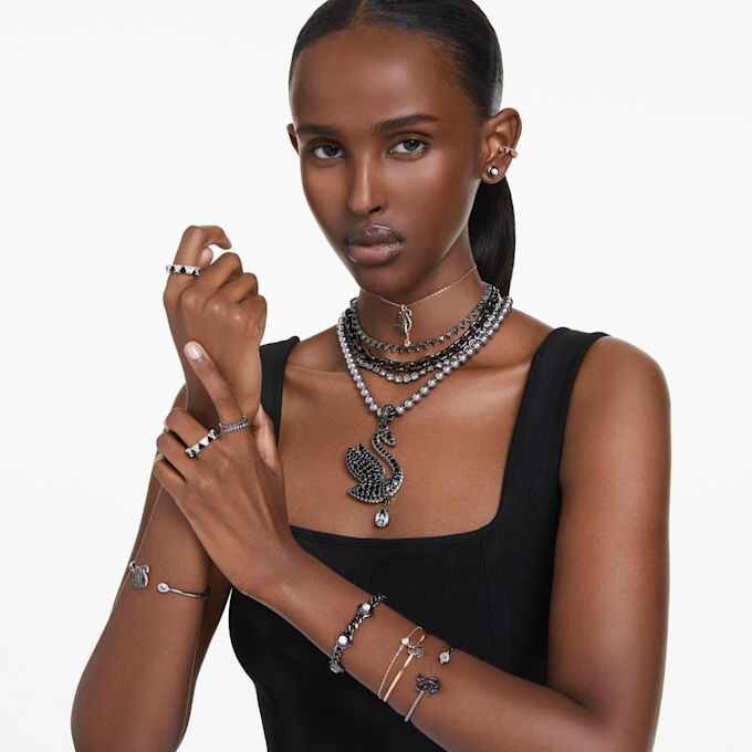 Swan Bangle Swan, Black, Rose Gold-Tone Plated Swan Bangle Swan, Black, Rose Gold-Tone Plated