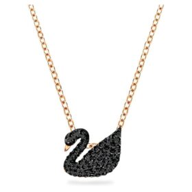 Swan Pendant Swan, Black, Rose Gold-Tone Plated
