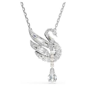 Swan Pendant Swan, White, Rhodium Plated