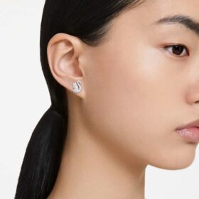 Swan Stud Earrings Swan, White, Rhodium Plated Swan Stud Earrings Swan, White, Rhodium Plated