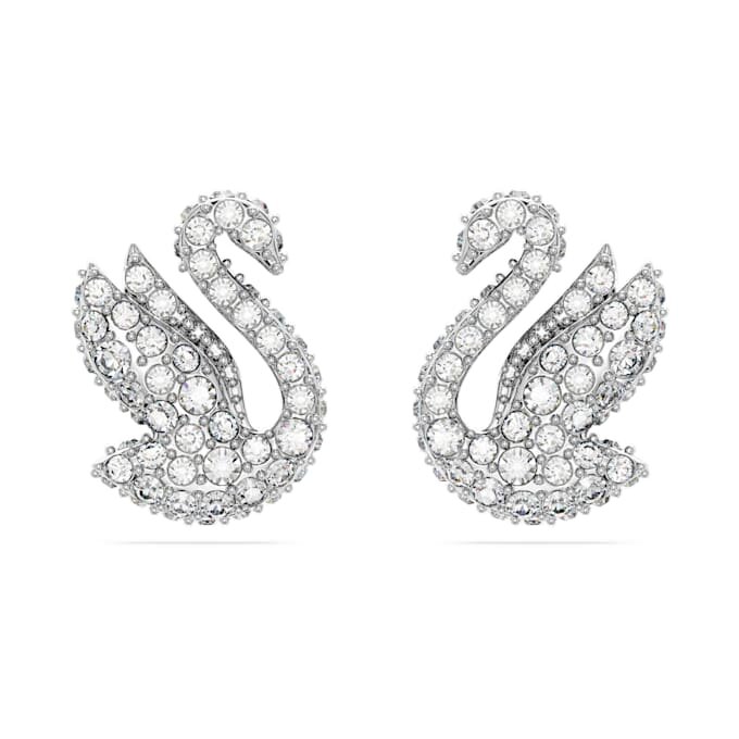 Swan Stud Earrings Swan, White, Rhodium Plated Swan Stud Earrings Swan, White, Rhodium Plated