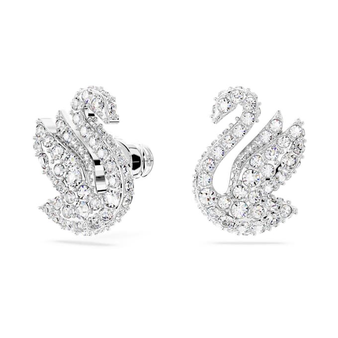 Swan Stud Earrings Swan, White, Rhodium Plated Swan Stud Earrings Swan, White, Rhodium Plated