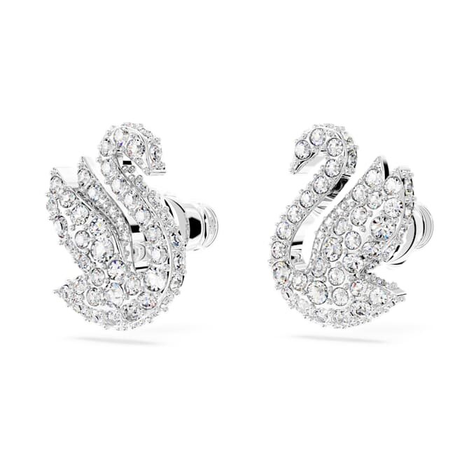 Swan Stud Earrings Swan, White, Rhodium Plated Swan Stud Earrings Swan, White, Rhodium Plated