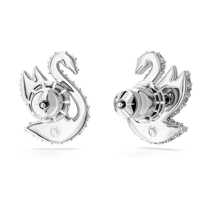 Swan Stud Earrings Swan, White, Rhodium Plated Swan Stud Earrings Swan, White, Rhodium Plated