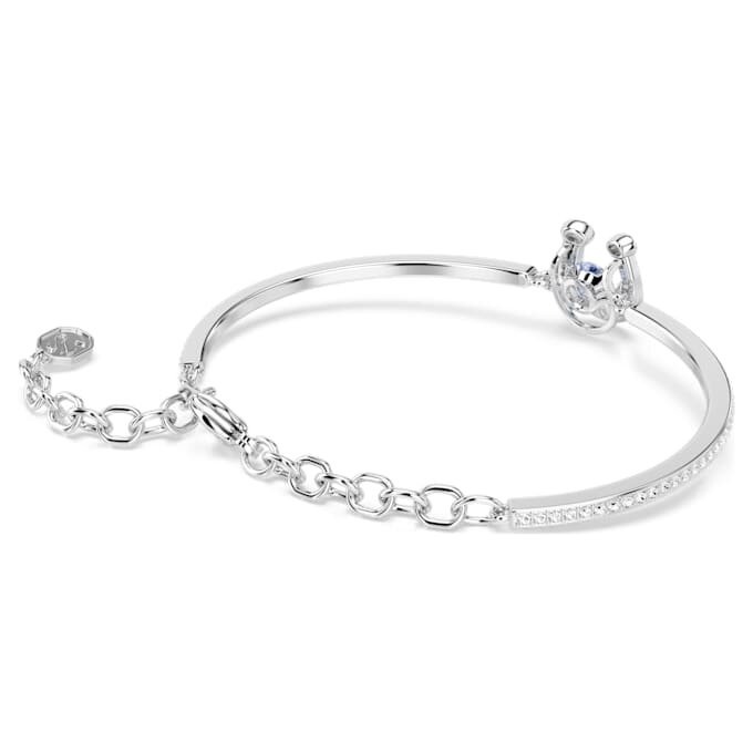 Symbolica Bangle Round Cut, Pavé, Horse Shoe, Blue, Rhodium Plated Symbolica Bangle Round Cut, Pavé, Horse Shoe, Blue, Rhodium Plated