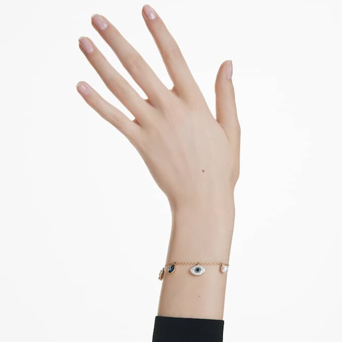 Symbolica Bracelet Crystal Pearl, Clover, Evil Eye and Horseshoe, Blue, Gold-Tone Plated Symbolica Bracelet Crystal Pearl, Clover, Evil Eye and Horseshoe, Blue, Gold-Tone Plated