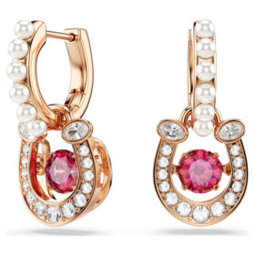 Symbolica Drop Earrings Crystal Pearl, Round Cut, Pavé, Horse Shoe, Red, Rose Gold-Tone Plated Symbolica Drop Earrings Crystal Pearl, Round Cut, Pavé, Horse Shoe, Red, Rose Gold-Tone Plated