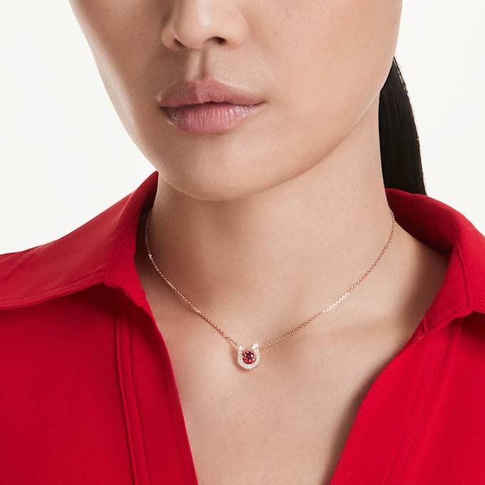 Symbolica Pendant Round Cut, Pavé, Horse Shoe, Red, Rose Gold-Tone Plated Symbolica Pendant Round Cut, Pavé, Horse Shoe, Red, Rose Gold-Tone Plated