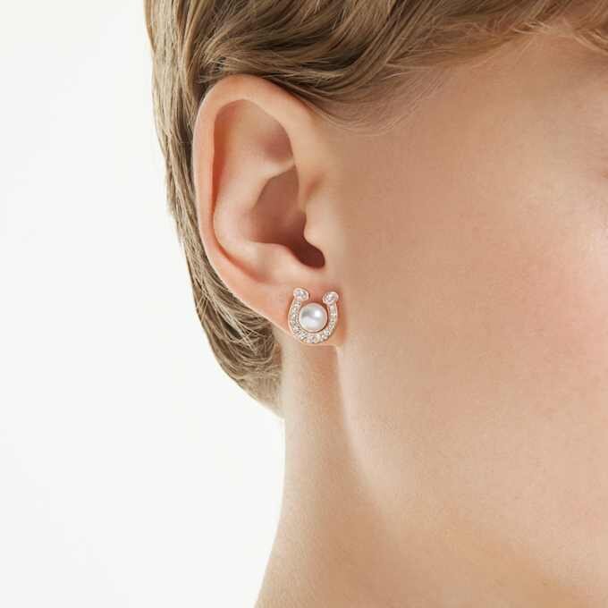 Symbolica Stud Earrings Crystal Pearl, Pavé, Horse Shoe, White, Rose Gold-Tone Plated Symbolica Stud Earrings Crystal Pearl, Pavé, Horse Shoe, White, Rose Gold-Tone Plated