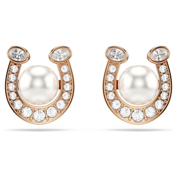 Symbolica Stud Earrings Crystal Pearl, Pavé, Horse Shoe, White, Rose Gold-Tone Plated Symbolica Stud Earrings Crystal Pearl, Pavé, Horse Shoe, White, Rose Gold-Tone Plated
