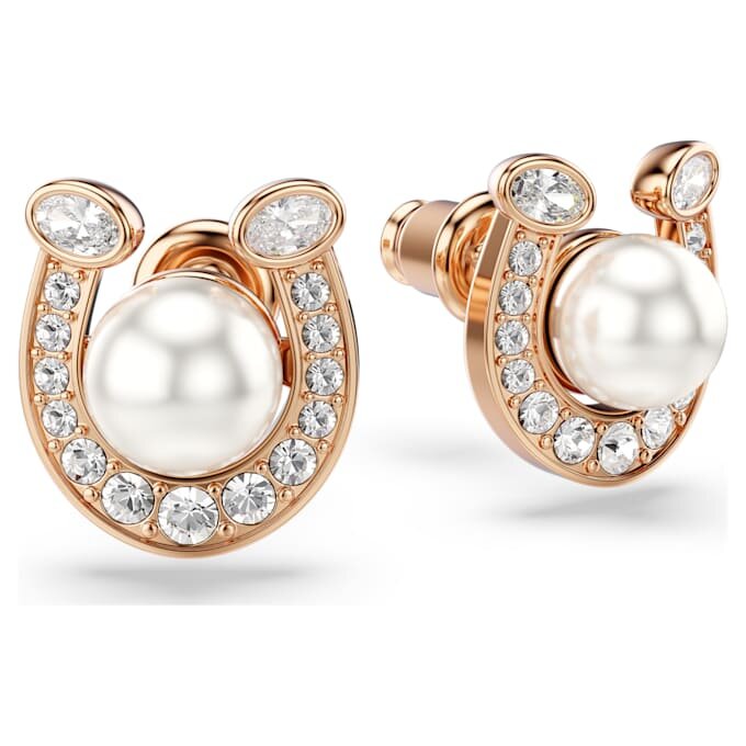 Symbolica Stud Earrings Crystal Pearl, Pavé, Horse Shoe, White, Rose Gold-Tone Plated Symbolica Stud Earrings Crystal Pearl, Pavé, Horse Shoe, White, Rose Gold-Tone Plated