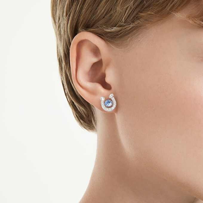 Symbolica Stud Earrings Round Cut, Pavé, Horse Shoe, Blue, Rhodium Plated Symbolica Stud Earrings Round Cut, Pavé, Horse Shoe, Blue, Rhodium Plated