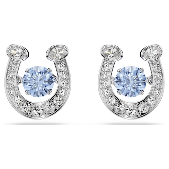Symbolica Stud Earrings Round Cut, Pavé, Horse Shoe, Blue, Rhodium Plated Symbolica Stud Earrings Round Cut, Pavé, Horse Shoe, Blue, Rhodium Plated