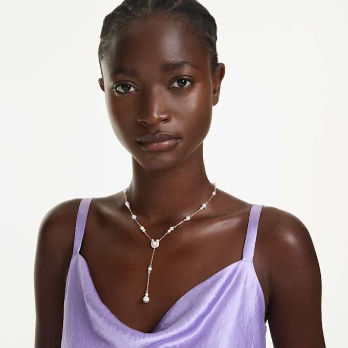 Symbolica Y Necklace Crystal Pearl, Pavé, Horse Shoe, White, Rose Gold-Tone Plated Symbolica Y Necklace Crystal Pearl, Pavé, Horse Shoe, White, Rose Gold-Tone Plated