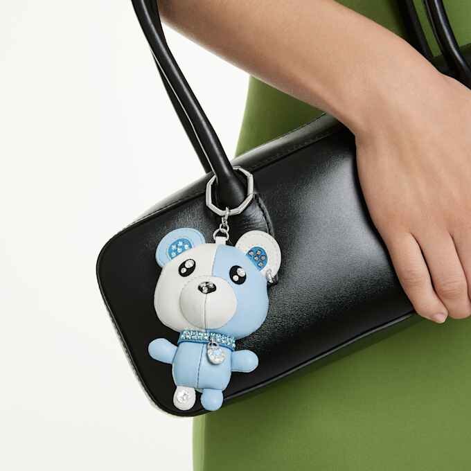 Teddy Bag Charm Bear, Blue, Rhodium Plated Teddy Bag Charm Bear, Blue, Rhodium Plated