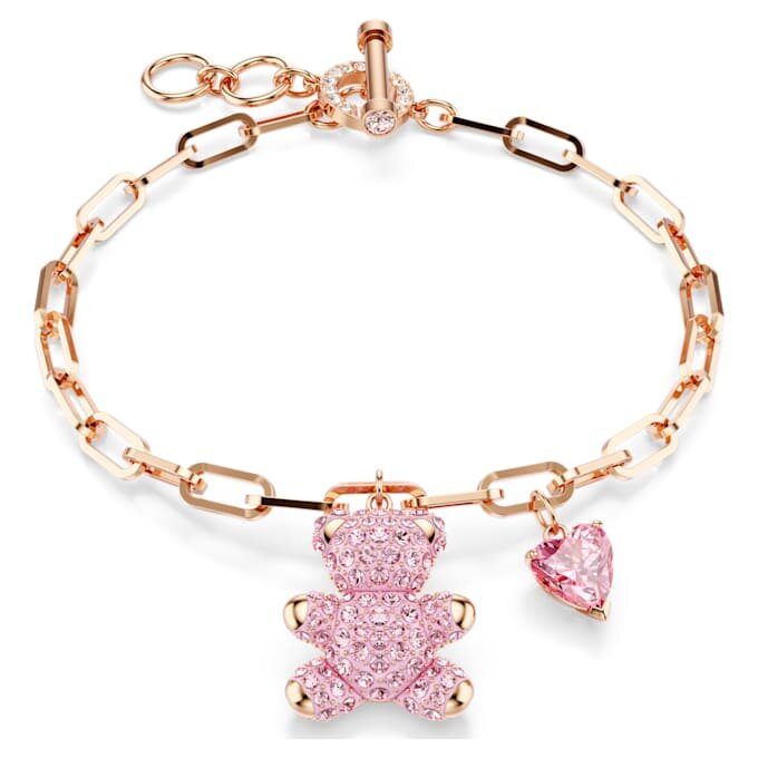Teddy Bracelet Bear, Pink, Rose Gold-Tone Plated Teddy Bracelet Bear, Pink, Rose Gold-Tone Plated