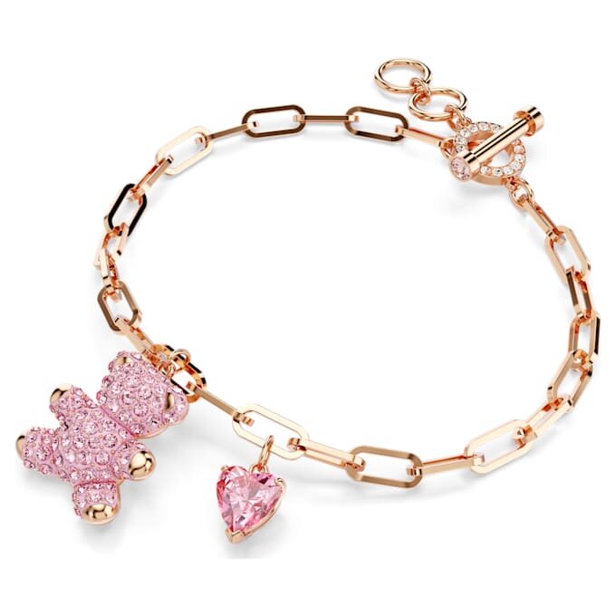 Teddy Bracelet Bear, Pink, Rose Gold-Tone Plated Teddy Bracelet Bear, Pink, Rose Gold-Tone Plated