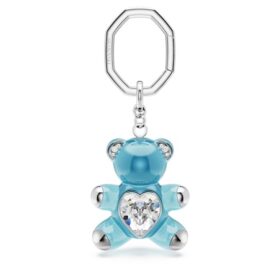 Teddy Key Ring Bear, Blue, Rhodium Plated