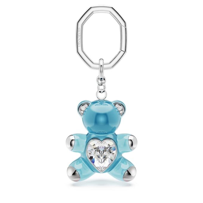 Teddy Key Ring Bear, Blue, Rhodium Plated Teddy Key Ring Bear, Blue, Rhodium Plated