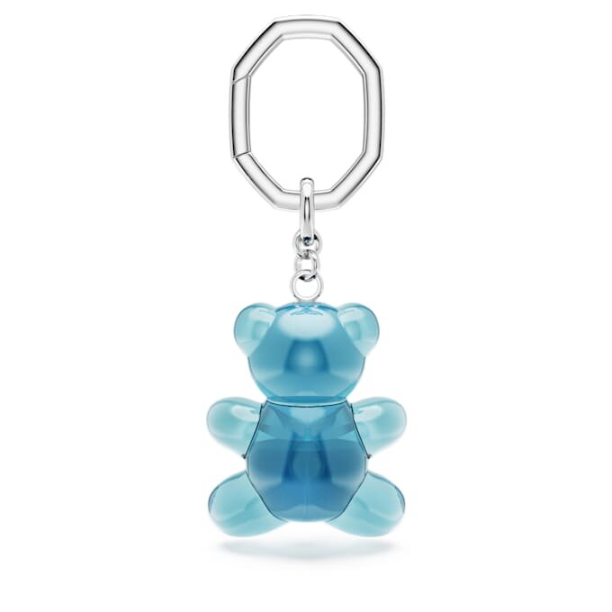 Teddy Key Ring Bear, Blue, Rhodium Plated Teddy Key Ring Bear, Blue, Rhodium Plated