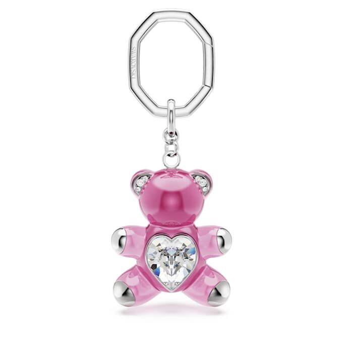 Teddy Key Ring Bear, Pink, Rhodium Plated Teddy Key Ring Bear, Pink, Rhodium Plated