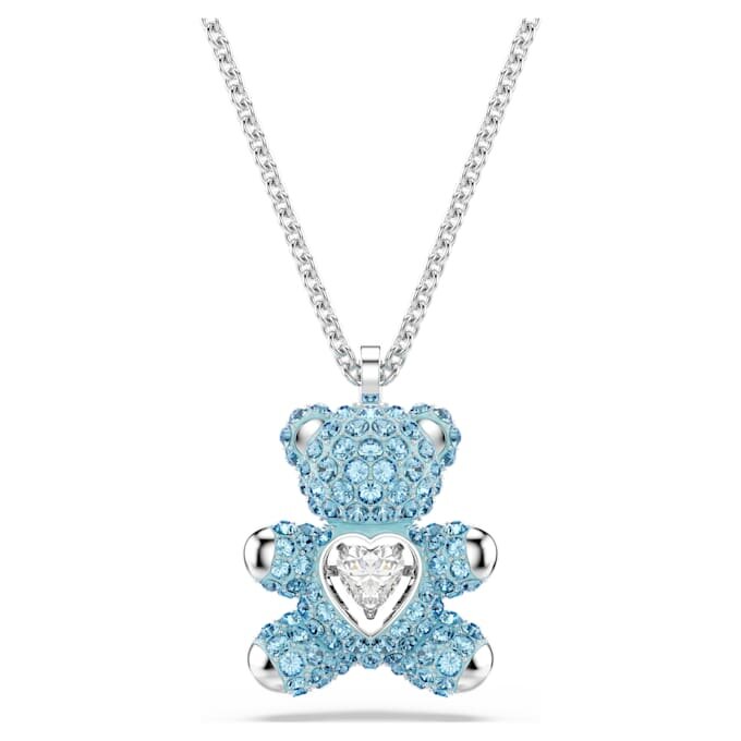 Teddy Pendant Bear, Blue, Rhodium Plated Teddy Pendant Bear, Blue, Rhodium Plated