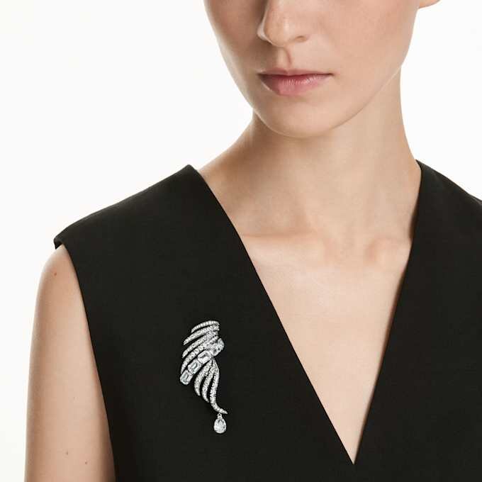 The Vienna Collection Brooch Feather, White, Ruthenium Plated The Vienna Collection Brooch Feather, White, Ruthenium Plated