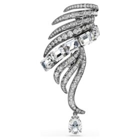 The Vienna Collection Brooch Feather, White, Ruthenium Plated