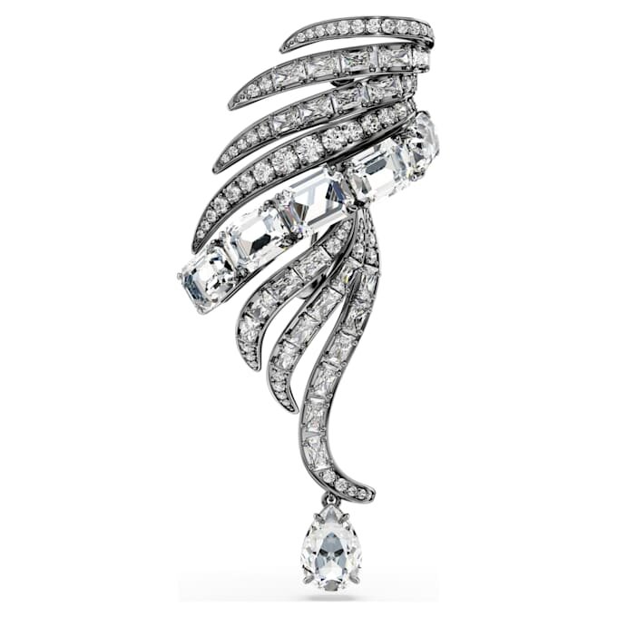 The Vienna Collection Brooch Feather, White, Ruthenium Plated The Vienna Collection Brooch Feather, White, Ruthenium Plated