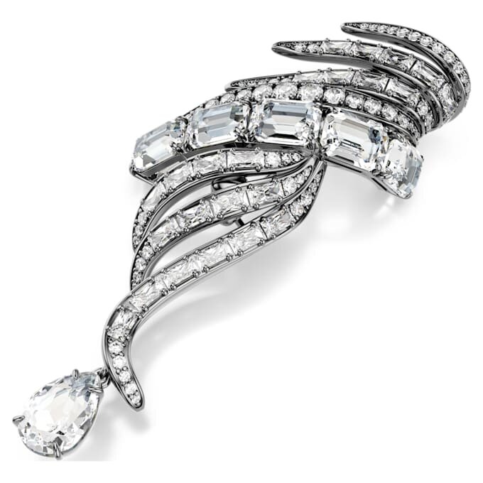 The Vienna Collection Brooch Feather, White, Ruthenium Plated The Vienna Collection Brooch Feather, White, Ruthenium Plated