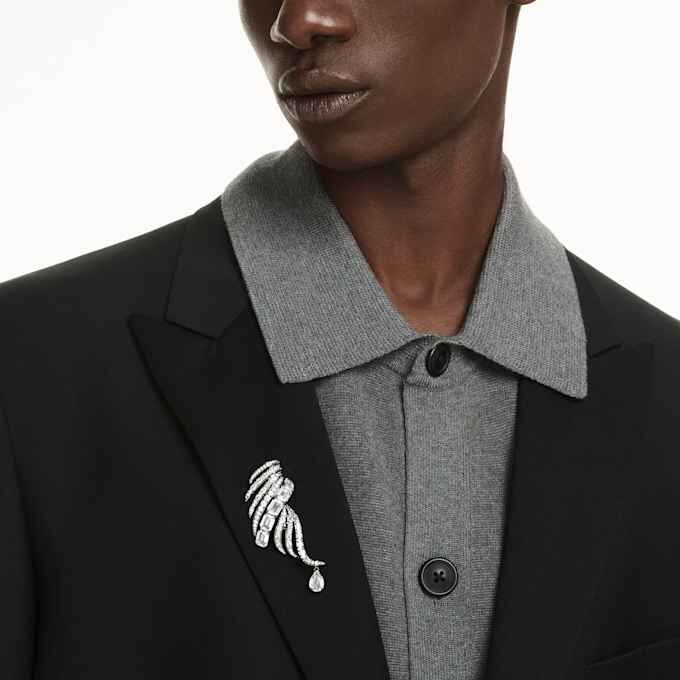 The Vienna Collection Brooch Feather, White, Ruthenium Plated The Vienna Collection Brooch Feather, White, Ruthenium Plated