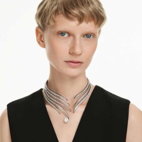 The Vienna Collection Choker Feather, White, Ruthenium Plated