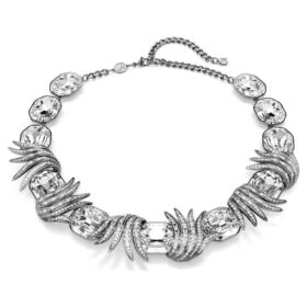 The Vienna Collection Necklace Feather, White, Ruthenium Plated