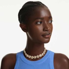 Una Angelic Choker Round Cut, Caramel, Gold-Tone Plated