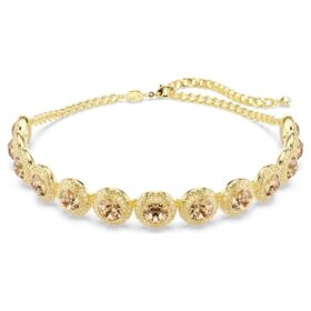 Una Angelic Choker Round Cut, Caramel, Gold-Tone Plated