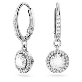 Una Angelic Drop Earrings Round Cut, Pavé, White, Rhodium Plated Una Angelic Drop Earrings Round Cut, Pavé, White, Rhodium Plated
