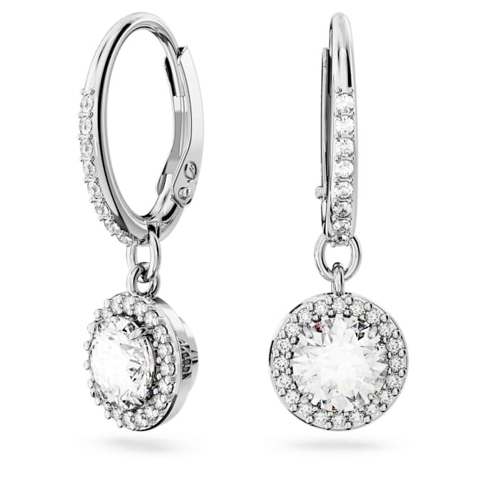 Una Angelic Drop Earrings Round Cut, Pavé, White, Rhodium Plated Una Angelic Drop Earrings Round Cut, Pavé, White, Rhodium Plated
