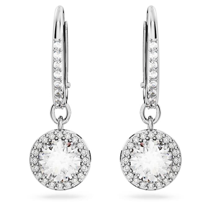 Una Angelic Drop Earrings Round Cut, Pavé, White, Rhodium Plated Una Angelic Drop Earrings Round Cut, Pavé, White, Rhodium Plated