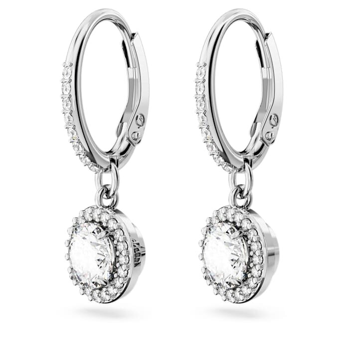 Una Angelic Drop Earrings Round Cut, Pavé, White, Rhodium Plated Una Angelic Drop Earrings Round Cut, Pavé, White, Rhodium Plated