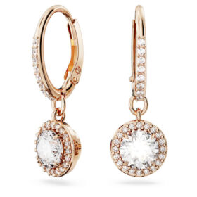 Una Angelic Drop Earrings Round Cut, Pavé, White, Rose Gold-Tone Plated Una Angelic Drop Earrings Round Cut, Pavé, White, Rose Gold-Tone Plated